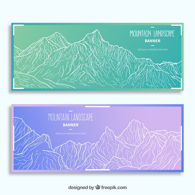 Banners with sketches of mountains