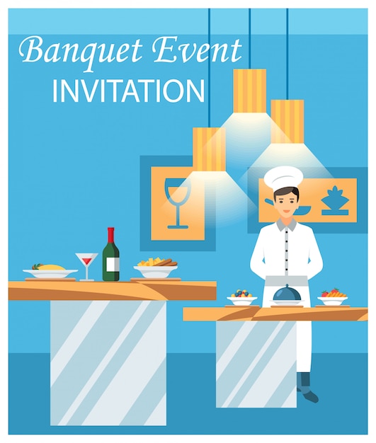 Banquet Event Invitation Flat Vector Illustration