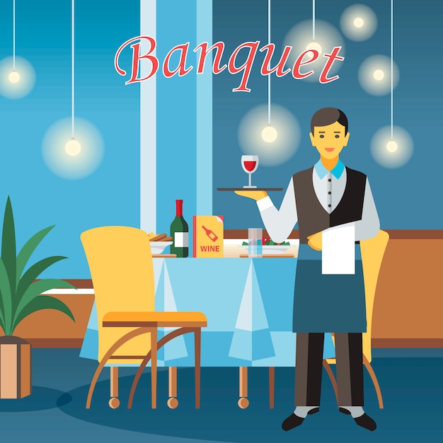 Banquet hall flat vector illustration