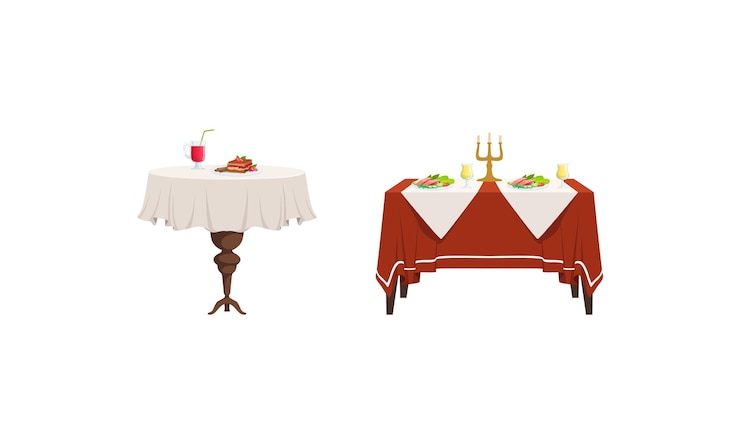 Vector banquet tables with food dishes set served table with drinks and tasty meals vector illustration