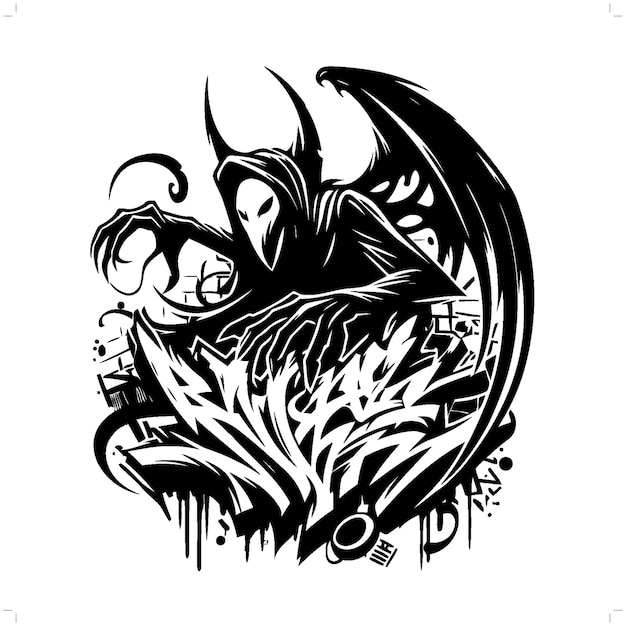 Vector banshee evil spirit silhouette graffiti tag hip hop street art typography illustration