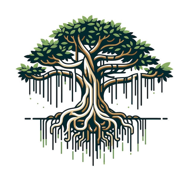 Banyan Tree Vector met uitgestrekte takken