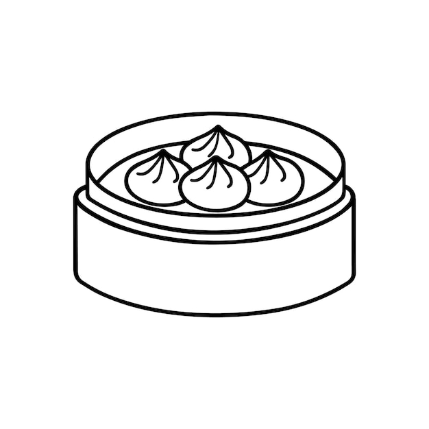 Баоцзы в тарелке салапао каракули Традиционная азиатская еда в стиле эскиза Ручная рисованная векторная иллюстрация на белом фоне