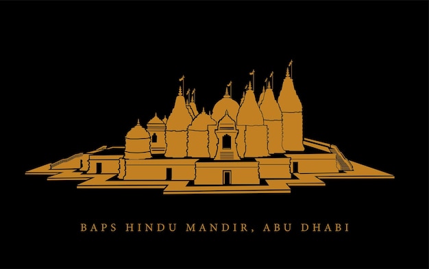 Икона вектора baps hindu mandir абу-даби в золотом цвете