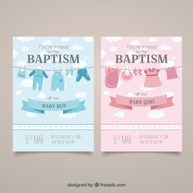 Vector baptism invitation cards