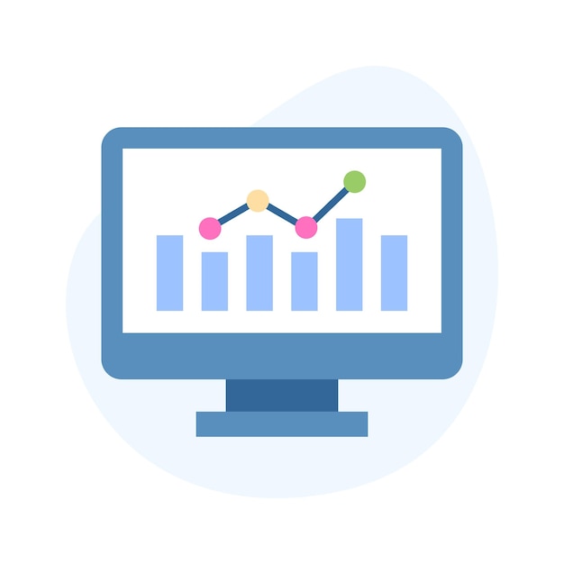 Bar chart inside monitor screen showing flat concept icon of online analysis