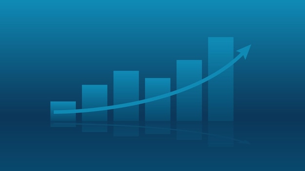 Il grafico a barre con la linea della freccia di tendenza rialzista mostra il profitto di crescita aziendale o la gestione finanziaria di successo