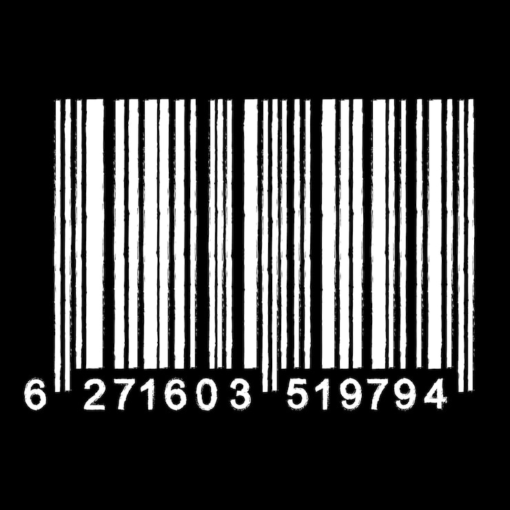 Vector bar code isolated on black background. universal product scan code in doodle style. vector icon design element hand drawn.