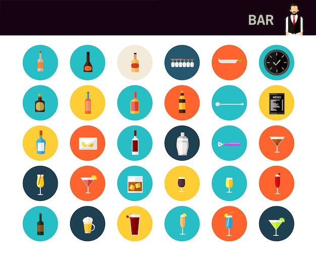 Bar concept flat icons.