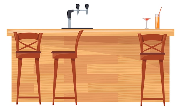 Vector bar counter with chairs cartoon furniture restaurant interior