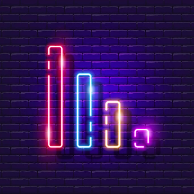 Vector bar graph neon sign glowing data presentation icon vector illustration for design presentation concept