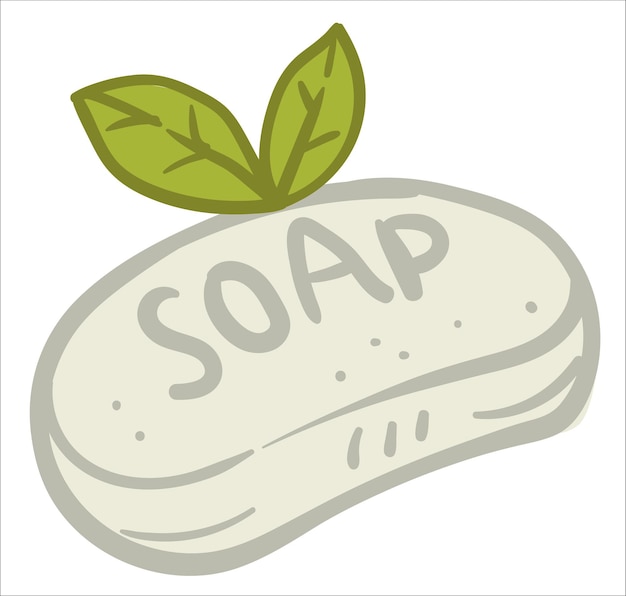 Vector bar of hard soap with leaf, isolated icon of products for washing and hygiene. craft or homemade production with herbs or essential oils. minerals and aromatic fragrance. vector in flat style