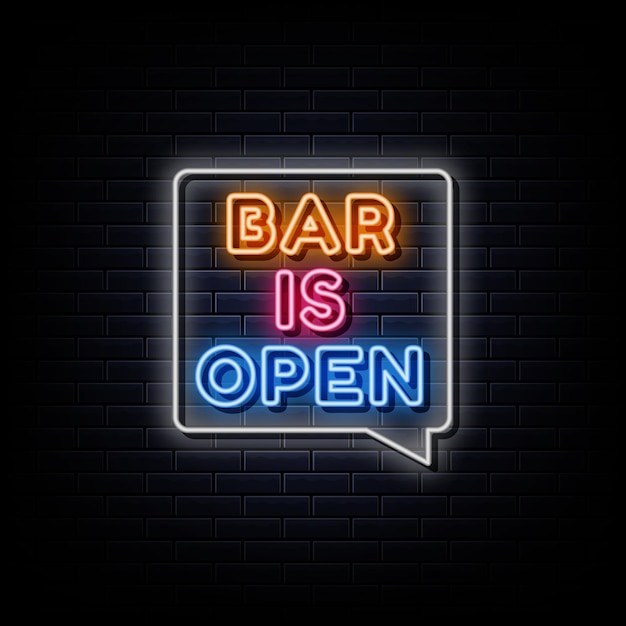 Vettore bar è aperto insegne al neon modello di progettazione insegna al neon