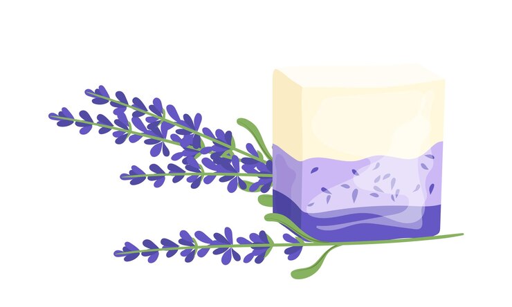 Vector bar of lavender hand soap handmade beauty and body care cosmetics isolated vector illustration