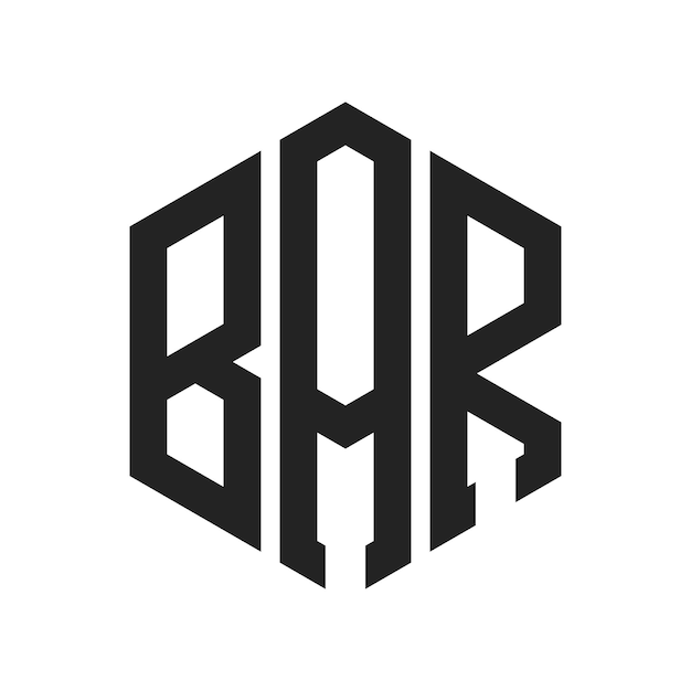 BAR ロゴ デザイン イニシャルレター BAR モノグラム ロゴ ヘクサゴン形