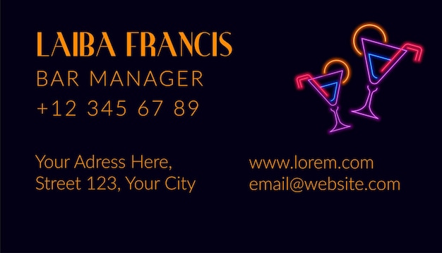 Bar manager business card address and information