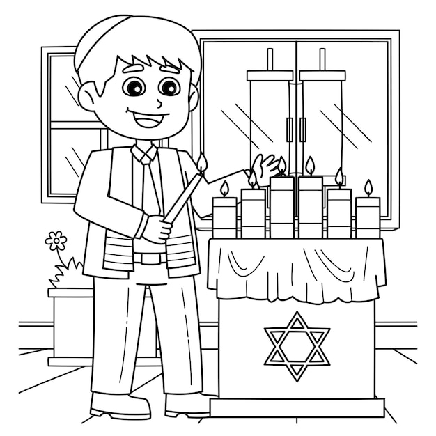 Bar Mitzvah Boy Lighting Candies Kleurblad
