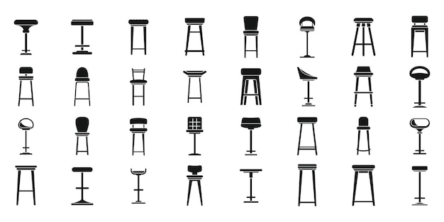 Vector bar stool icons set simple vector chair club furniture cafe