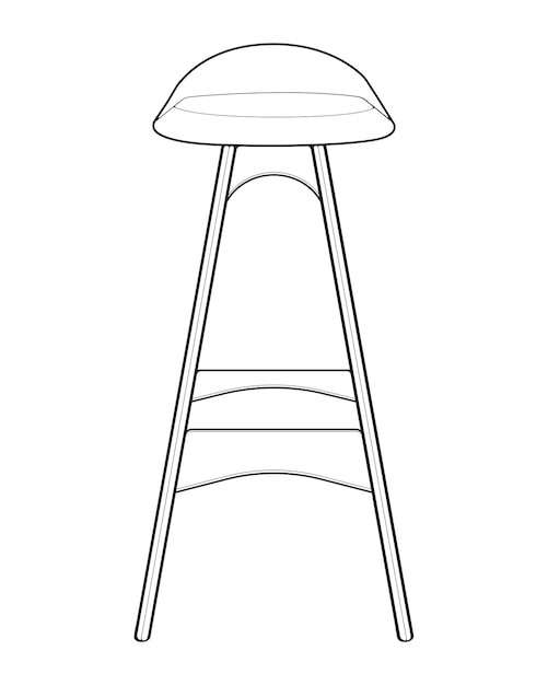 Барный стул идеальная линейная иконка Штриховое искусство настраиваемая иллюстрация Ночной клуб питейное заведение паб мебель Векторный изолированный рисунок контура