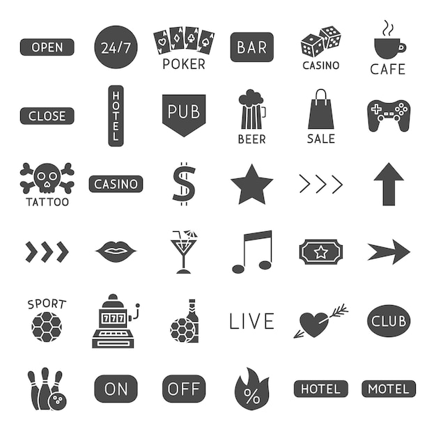 Bar tekenen solide web iconen. vectorset van voedselglyphs.