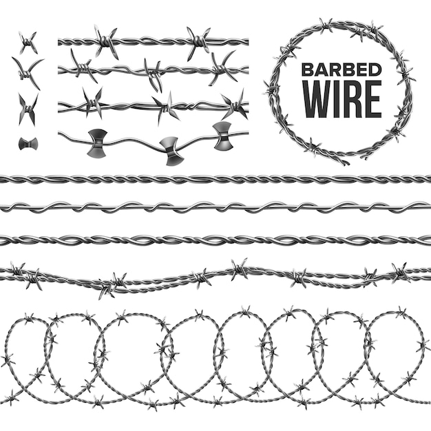 Vector barb wire-collectie met scheermesdetailset