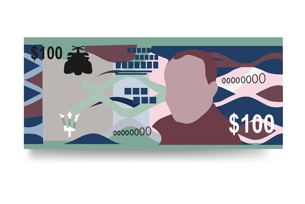 barbados dollar vector illustration barbadian money set bundle banknotes paper money 100 bbd
