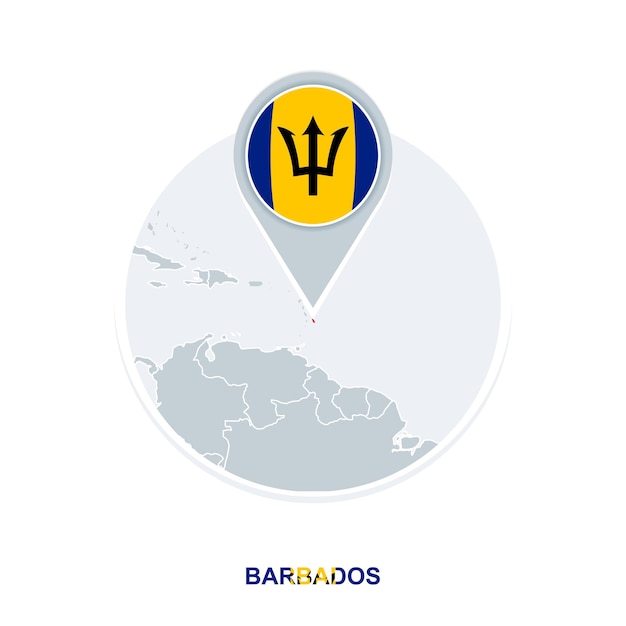Barbados kaart en vlag vector kaartpictogram met gemarkeerde barbados