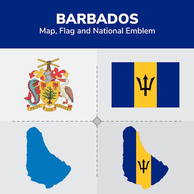 Barbados kaartvlag en nationaal embleem