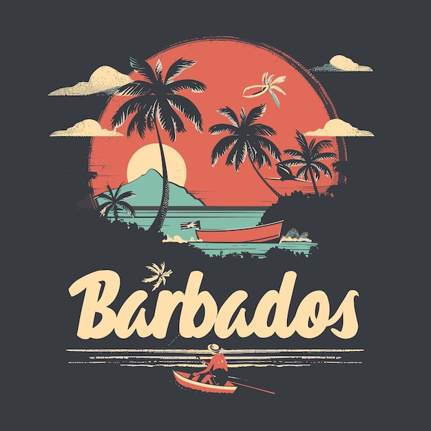 A Barbados tropical island with a sunset in the background