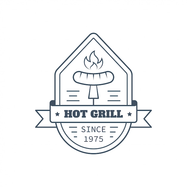 Barbecue badge design, vector line art illustration