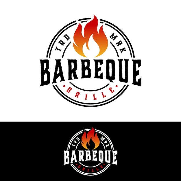 Barbecue brand vector sjabloon. grill steak grafische illustratie in badge embleem patch stijl.