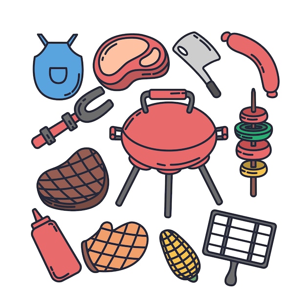 Insieme dell'illustrazione del fumetto del barbecue