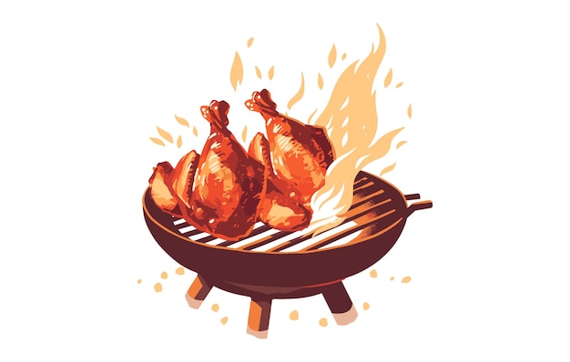 Vector barbecue chicken flat illustration bbq chicken vector