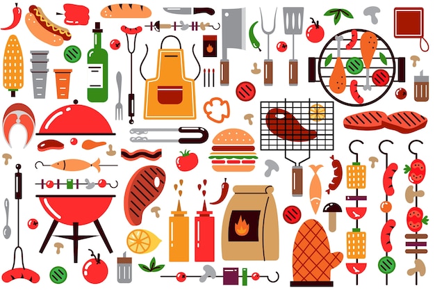 Vector barbecue doodle set.