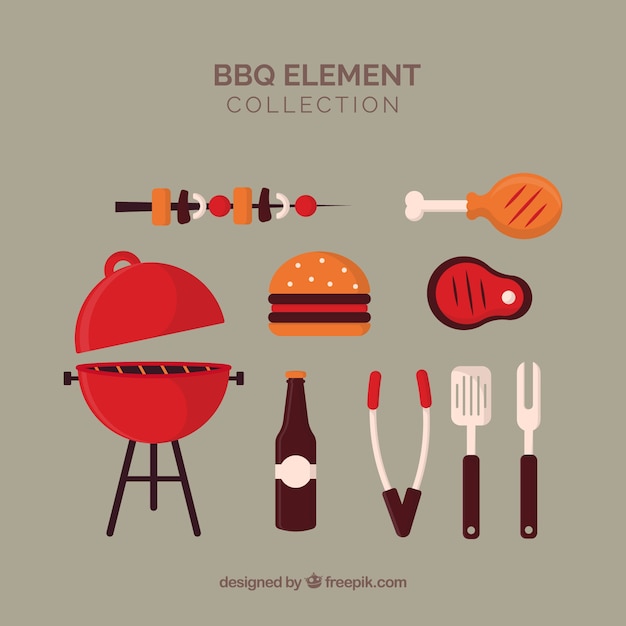 Vector barbecue elements collection in flat style