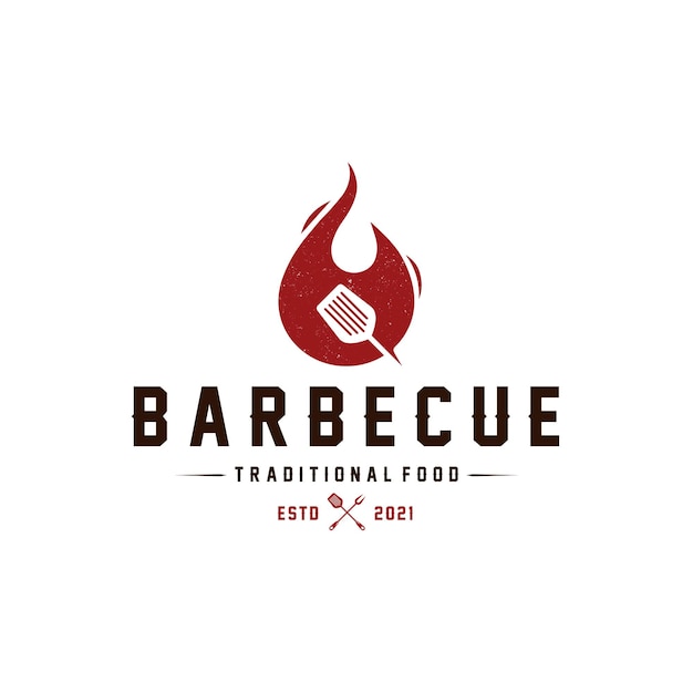 Vettore modello di logo di barbecue fuoco