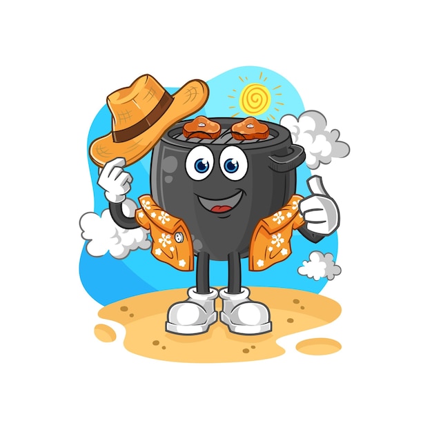 Barbecue go on vacation cartoon mascot vector