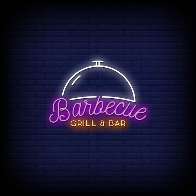 Vector barbecue grill and bar neon signs style text