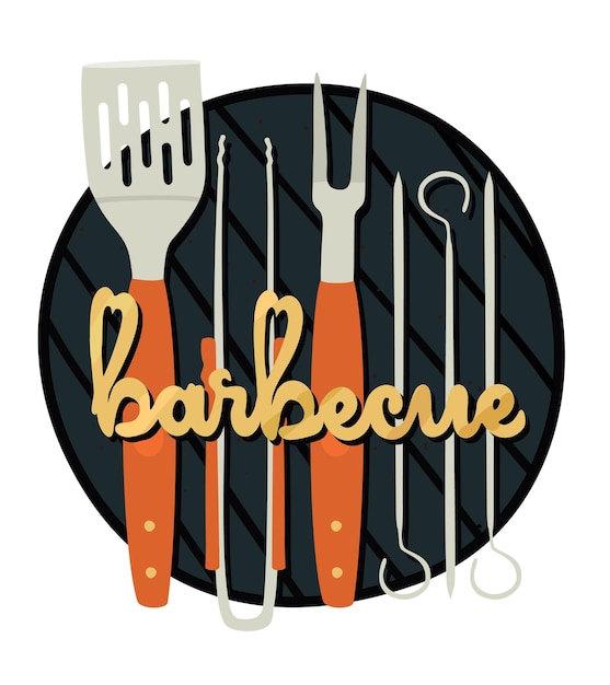 Barbecue grill crockery vector isolated illustration with lettering