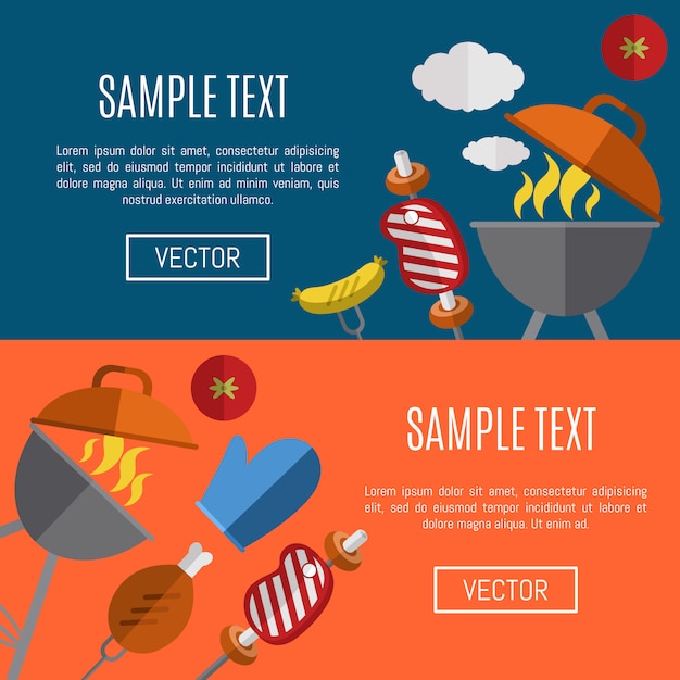 Vector barbecue grill horizontal banner template