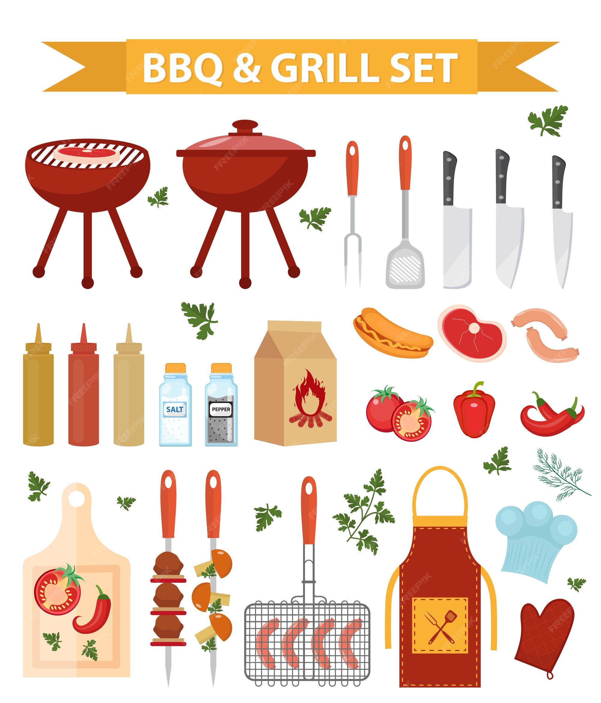 Bbq set barbecue equipment and meat icon Vector Image