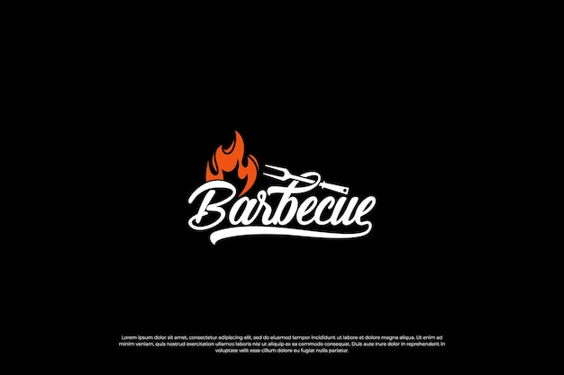 Design del logo barbecue e grill con fuoco e stile retrò