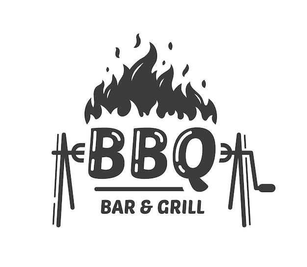 Logo della griglia del barbecue con fuoco isolato su priorità bassa bianca