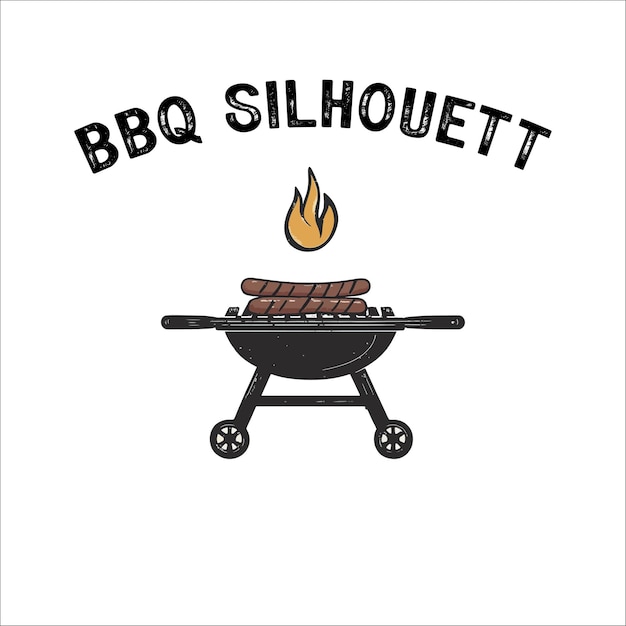 Barbecue grill met gekruiste tanden en worst een platte vector Barbecue Grill Vector