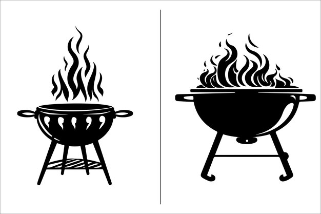 Vector barbecue grill silhouette vector icon design and grill bbq vector icon set illustration