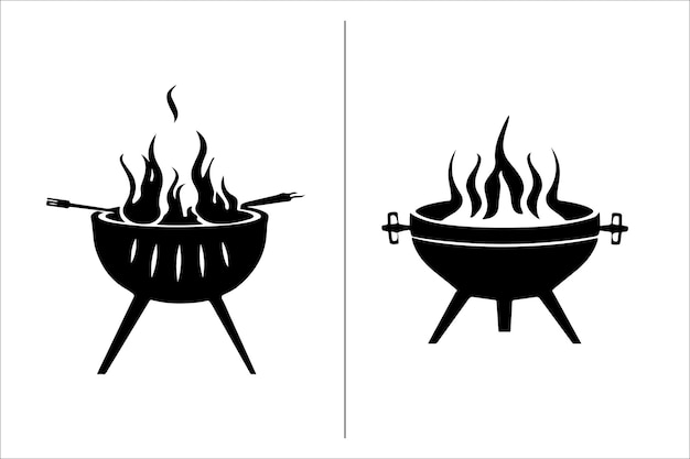 Vector barbecue grill silhouette vector icon design and grill bbq vector icon set illustration
