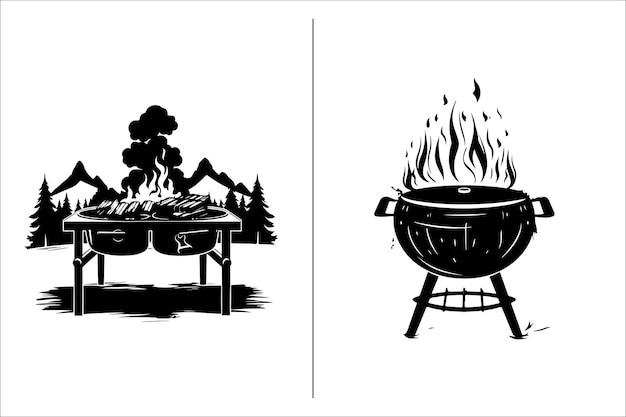 Barbecue grill Silhouette vector icon design and Grill bbq vector icon set illustration