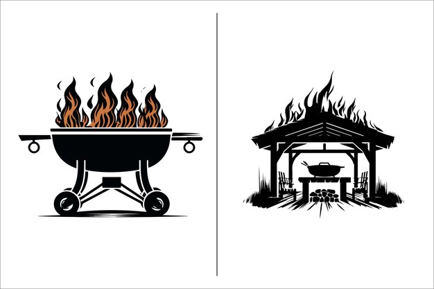 Vector barbecue grill silhouette vector icoon ontwerp en grill bbq vector icoon set illustratie