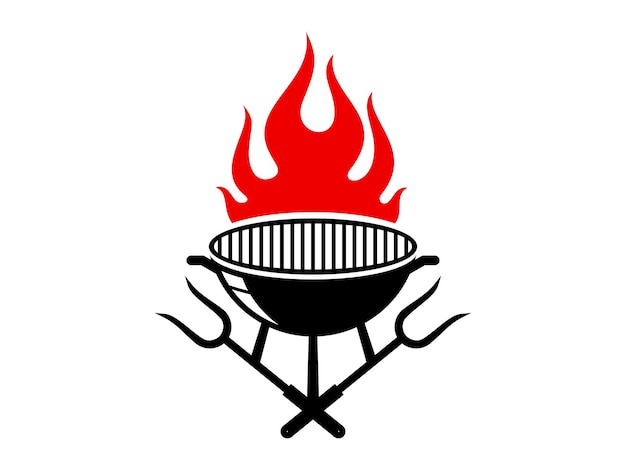 Vettore barbecue con forchetta e fuoco