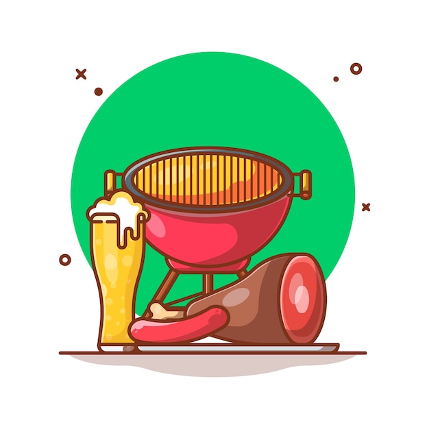 Vector barbecue grill worstjes, vlees en bier illustratie